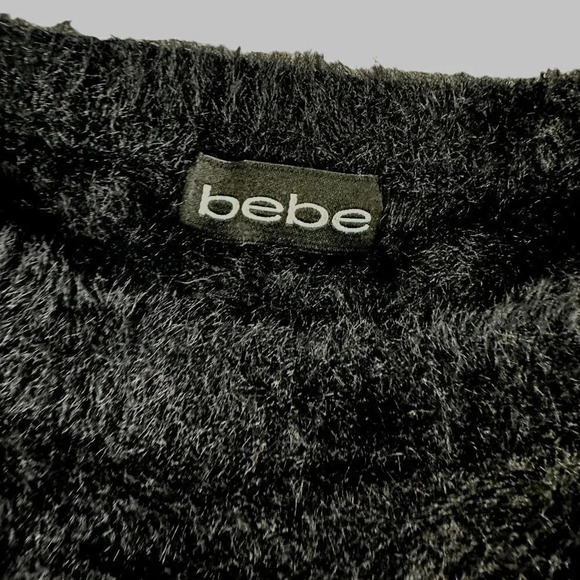 Y2K bebe Fuzzy Sweater womens size Medium Large Jet Black Semi Crop 90s - Picture 8 of 16